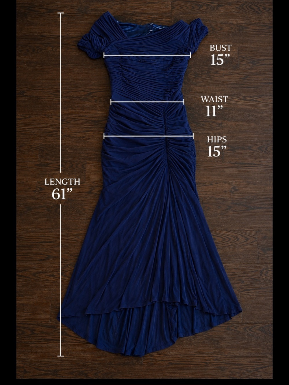 Tadashi Shoji Midnight Navy Sculpted Mermaid Gown XS Ruched Off-Shoulder Formal - Picture 6 of 9